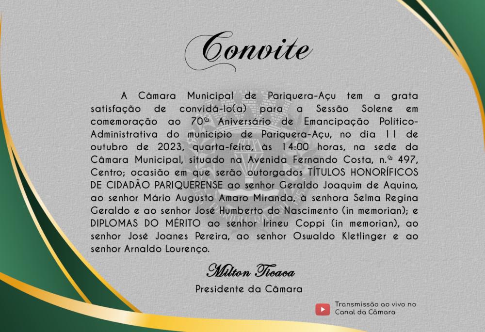 NOTA - ADIAMENTO DA SESSÃO SOLENE DE EMANCIPAÇÃO POLÍTICA