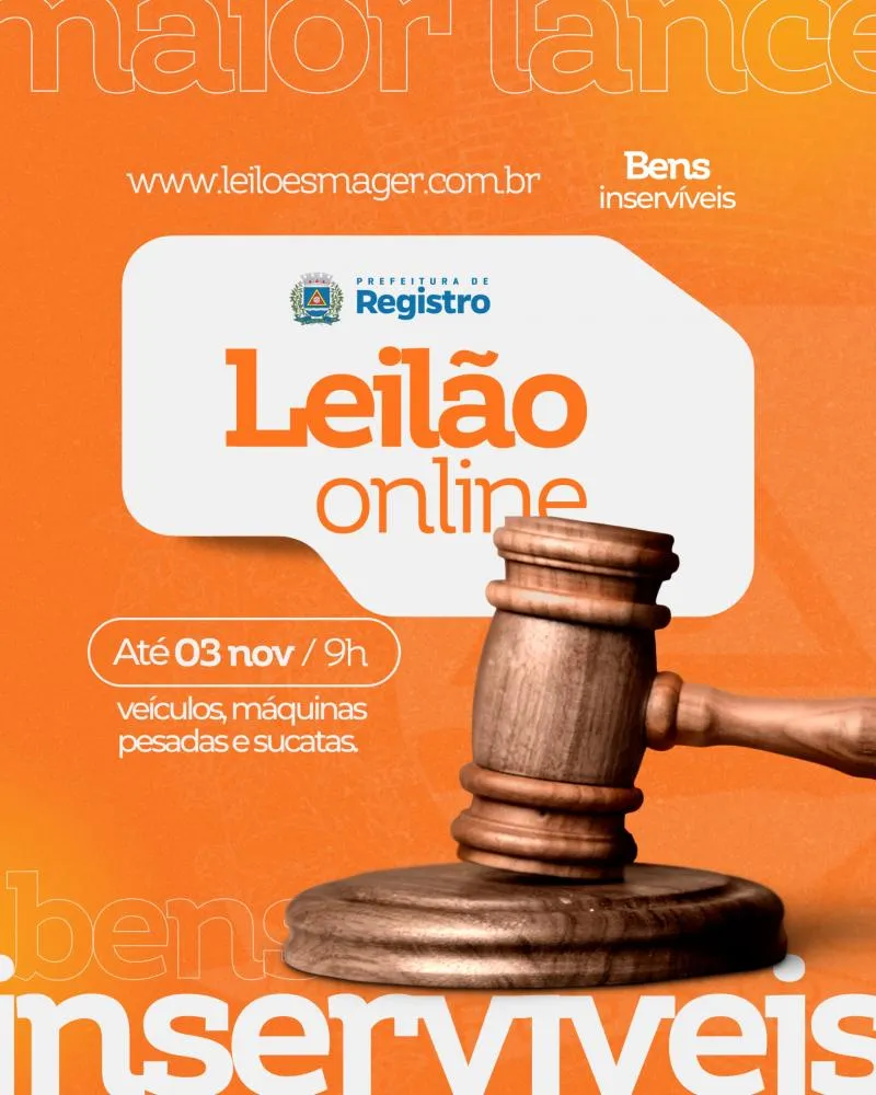 Prefeitura de Registro realiza leilão online de bens inservíveis