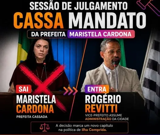 CÂMARA DE ILHA COMPRIDA CASSA MANDATO DA PREFEITA MARISTELA CARDONA