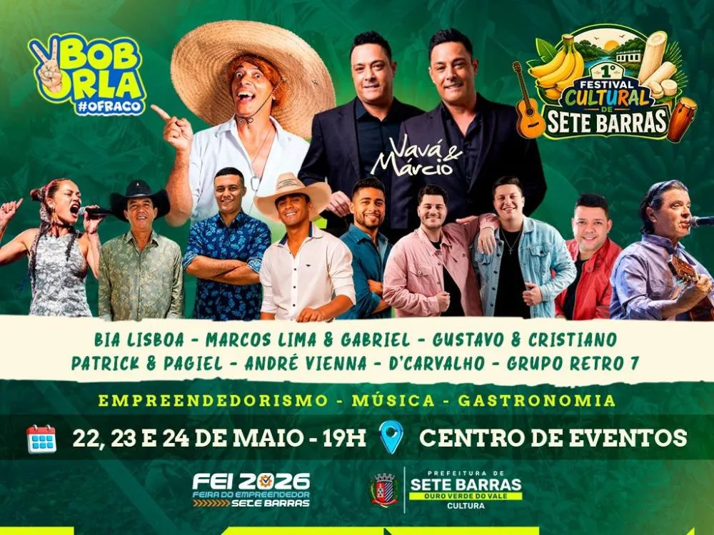 SHOW COM VAVÁ & MÁRCIO E STAND-UP COM BOB ORLA AGITAM FESTIVAL CULTURAL EM SETE BARRAS