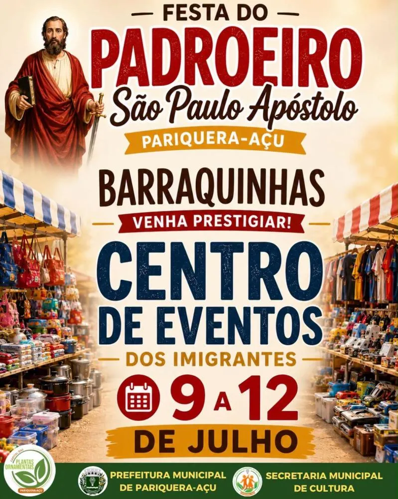 FESTA DO PADROEIRO SÃO PAULO APÓSTOLO ACONTECE DE 9 A 12 DE JULHO EM PARIQUERA-AÇU